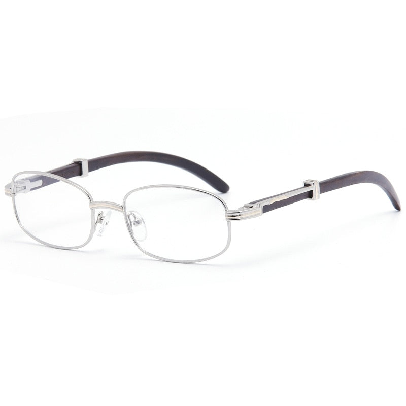 Muzz Men's Full Rim Rectangle Alloy Frame Wood Temple Eyeglasses 1105880 Full Rim Muzz Silver  