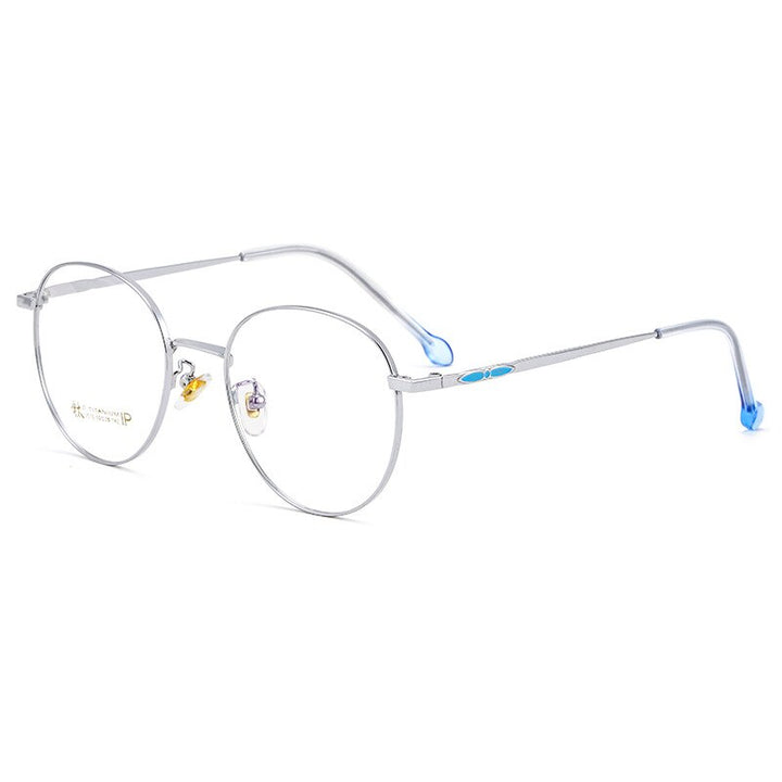 KatKani Unisex Full Rim Round Titanium Frame Eyeglasses K2070 Full Rim KatKani Eyeglasses Silver  