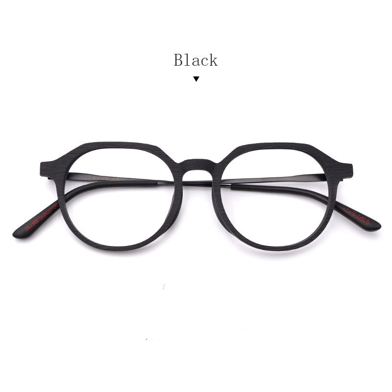 Hdcrafter Unisex Full Rim Round Wood Frame Eyeglasses Ft8861 Full Rim Hdcrafter Eyeglasses BLACK  