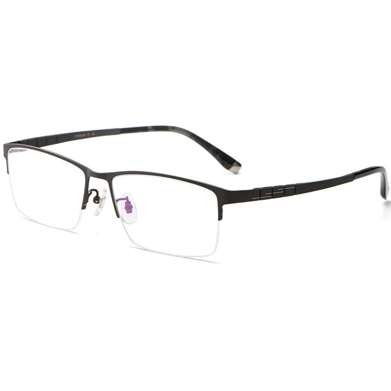 Yimaruili Men's Semi Rim Titanium Rectangular Frame Eyeglasses HT0186 Semi Rim Yimaruili Eyeglasses Gun  