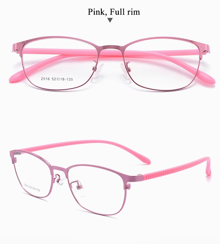 Women's Oval Optional Full/Semi Rim Titanium Alloy Eyeglasses My2515 2516 Semi Rim Bclear full pink  