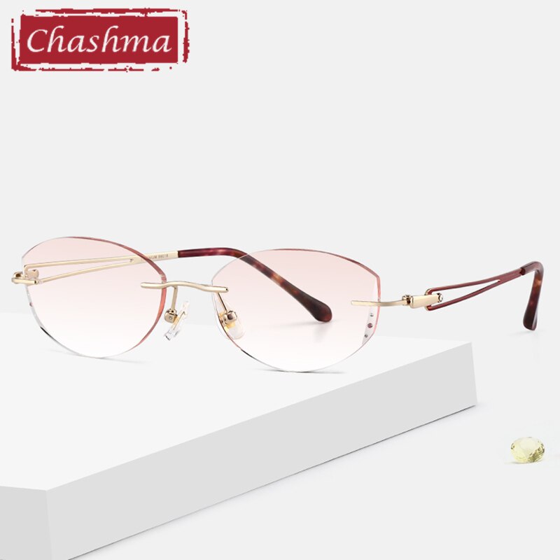 Chashma Ottica Women's Rimless Oval Cat Eye Titanium Eyeglasses Tinted Lenses 99018 Rimless Chashma Ottica Red with Brown  