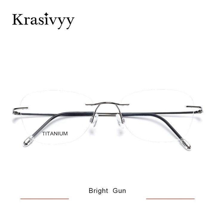 Krasivyy Unisex Rimless Square Titanium Eyeglasses Kr16013 Rimless Krasivyy Bright Gun  