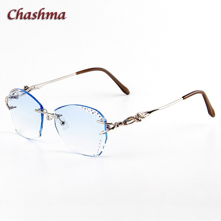 Chashma Ochki Women's Rimless Irregular Square Titanium Eyeglasses Tinted Lenses 8036c Rimless Chashma Ochki Silver Blue  