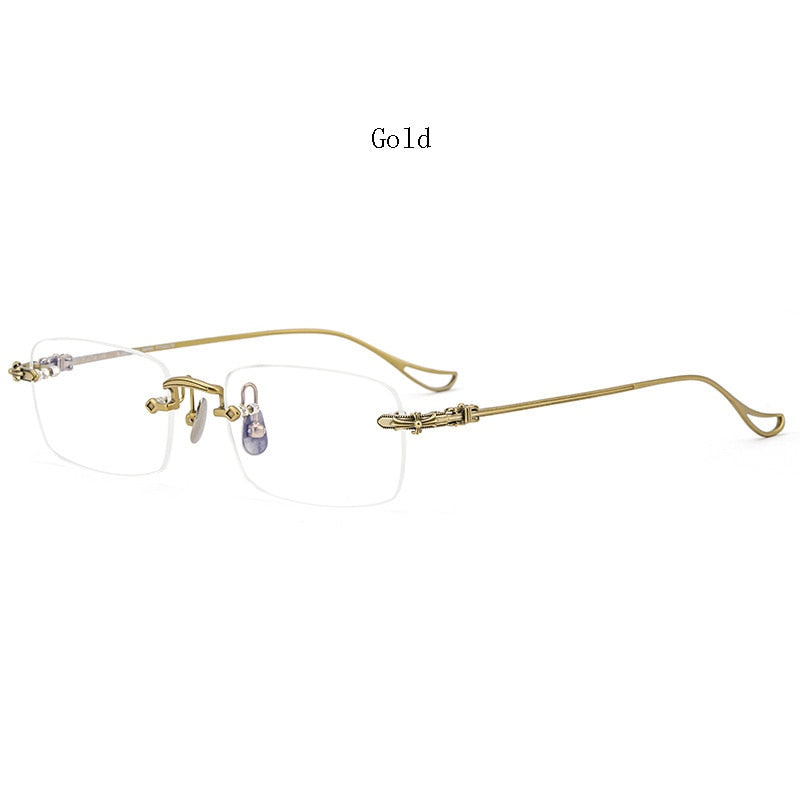 Hdcrafter Men's Rimless Rectangle Titanium Frame Eyeglasses 8808 Rimless Hdcrafter Eyeglasses Gold  
