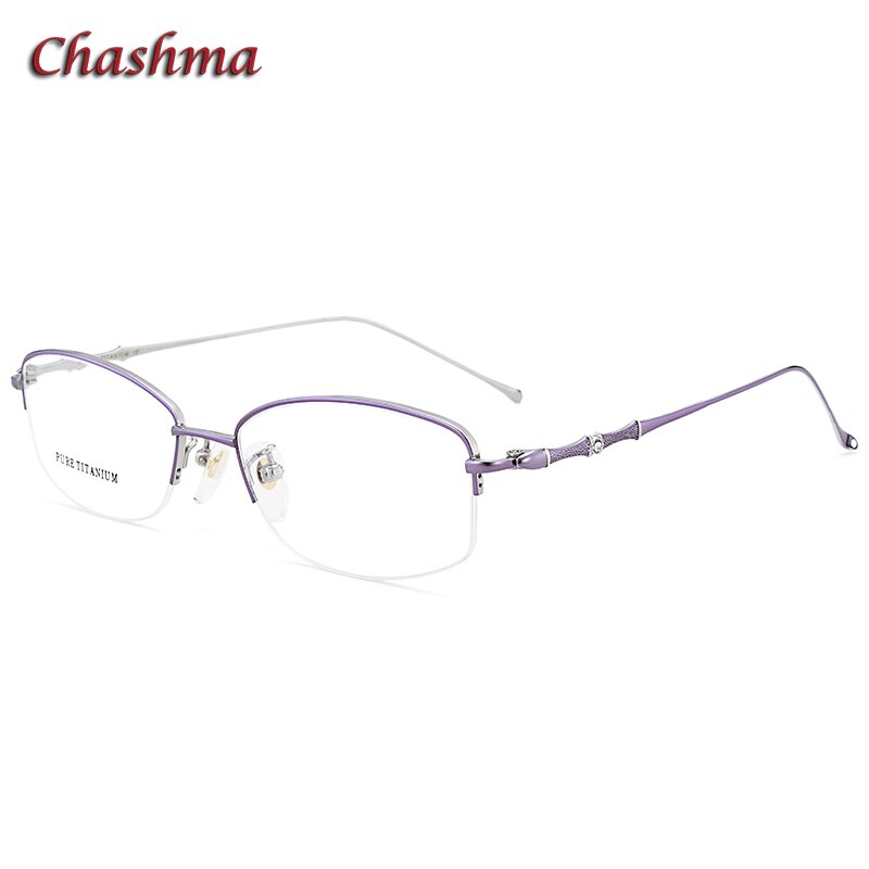 Chashma Ochki Women's  Semi Rim Oval Rectangle Titanium Eyeglasses 8331 Semi Rim Chashma Ochki Purple Silver  