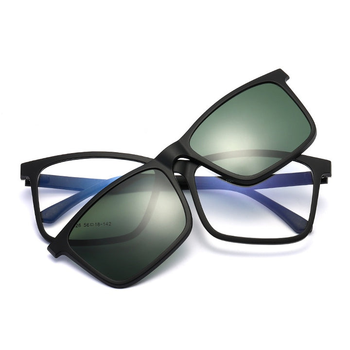 Yimaruili Men's Full Rim TR 90 Resin Frame Eyeglasses Polarized Clip On Sunglasses  2126 Clip On Sunglasses Yimaruili Eyeglasses Matte Black C4  
