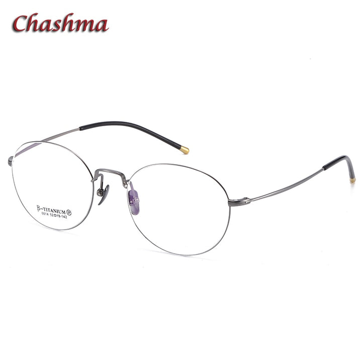 Chashma Ochki Unisex Full Rim Round Titanium Eyeglasses 6614 Full Rim Chashma Ochki Gray  