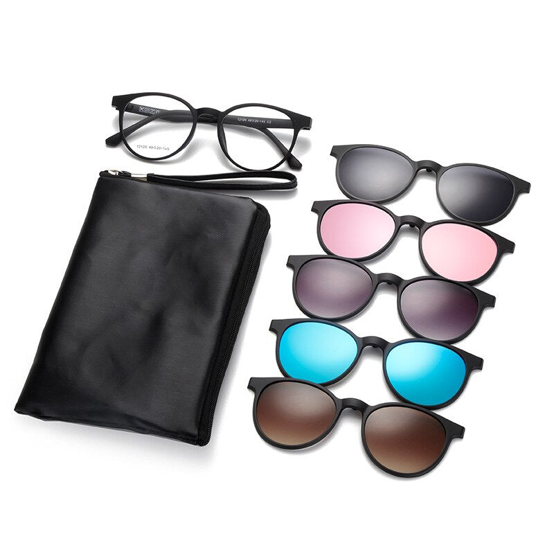 Yimaruili Unisex Full Rim Resin Frame Eyeglasses + 5 Polarized Magnetic Clip On Sunglasses 12120 Clip On Sunglasses Yimaruili Eyeglasses A  