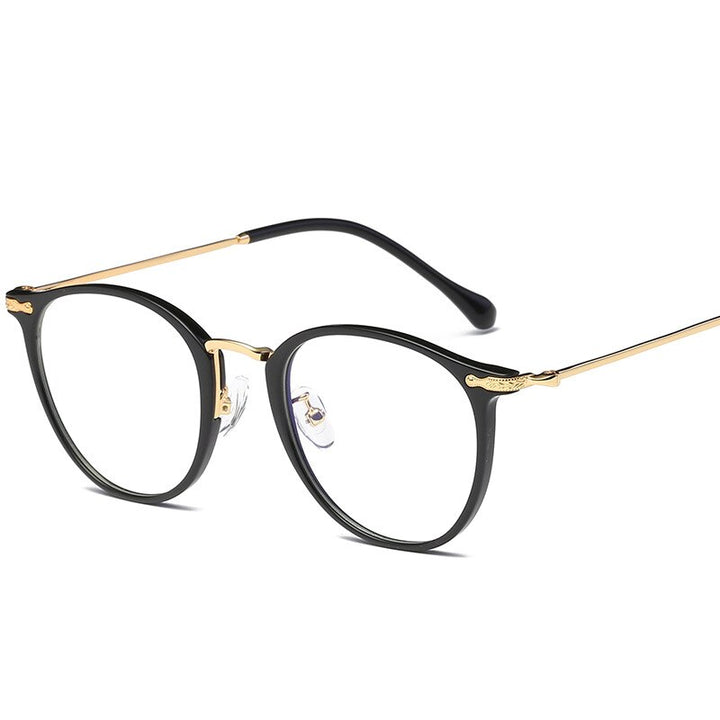 Yimaruili Women's Full Rim Round Resin Metal Frame Eyeglasses 8303 Full Rim Yimaruili Eyeglasses Black Gold  