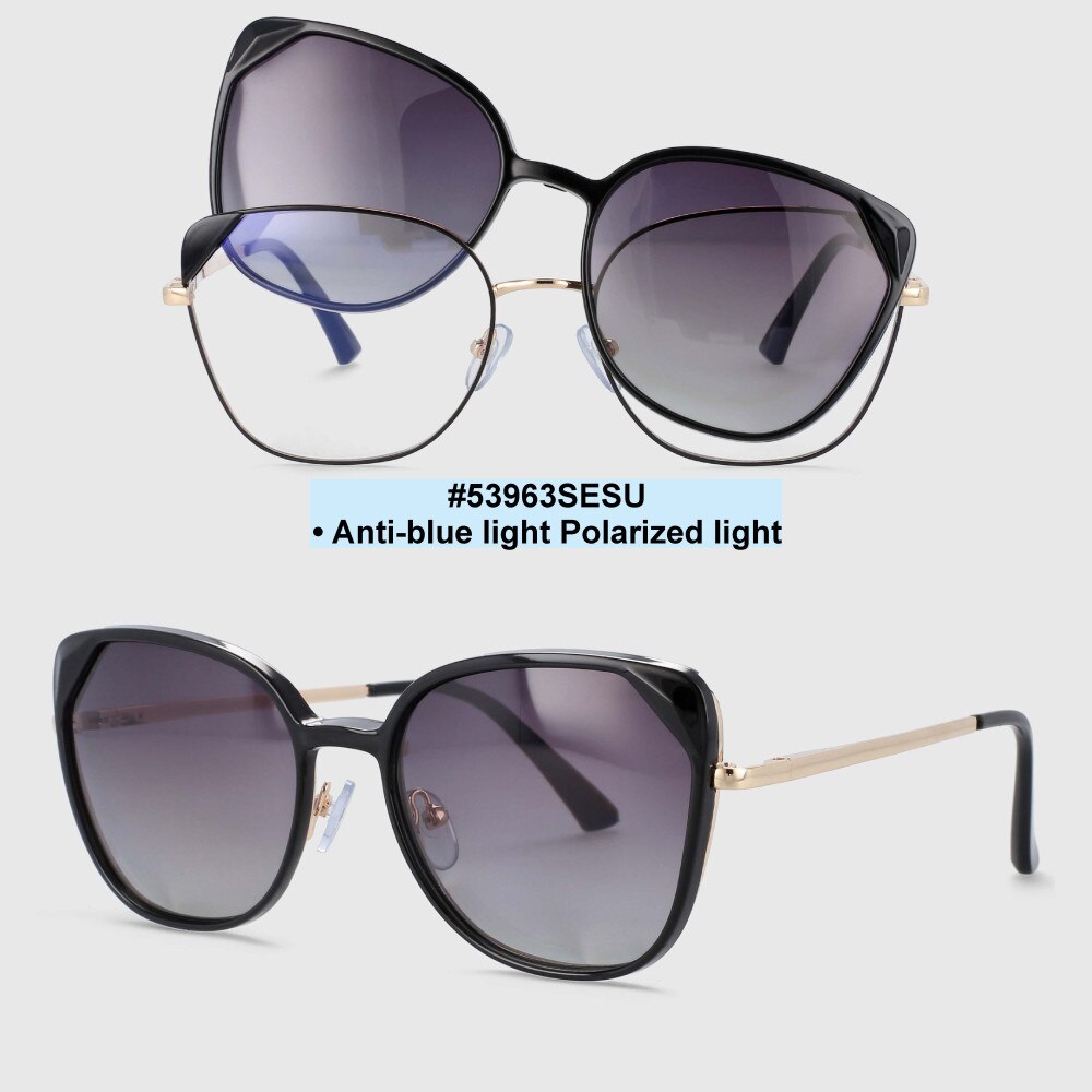 CCSpace Women's Full Rim Cat Eye Alloy Frame Eyeglasses Magnetic Clip Sunglasses 53963 Sunglasses CCspace black  