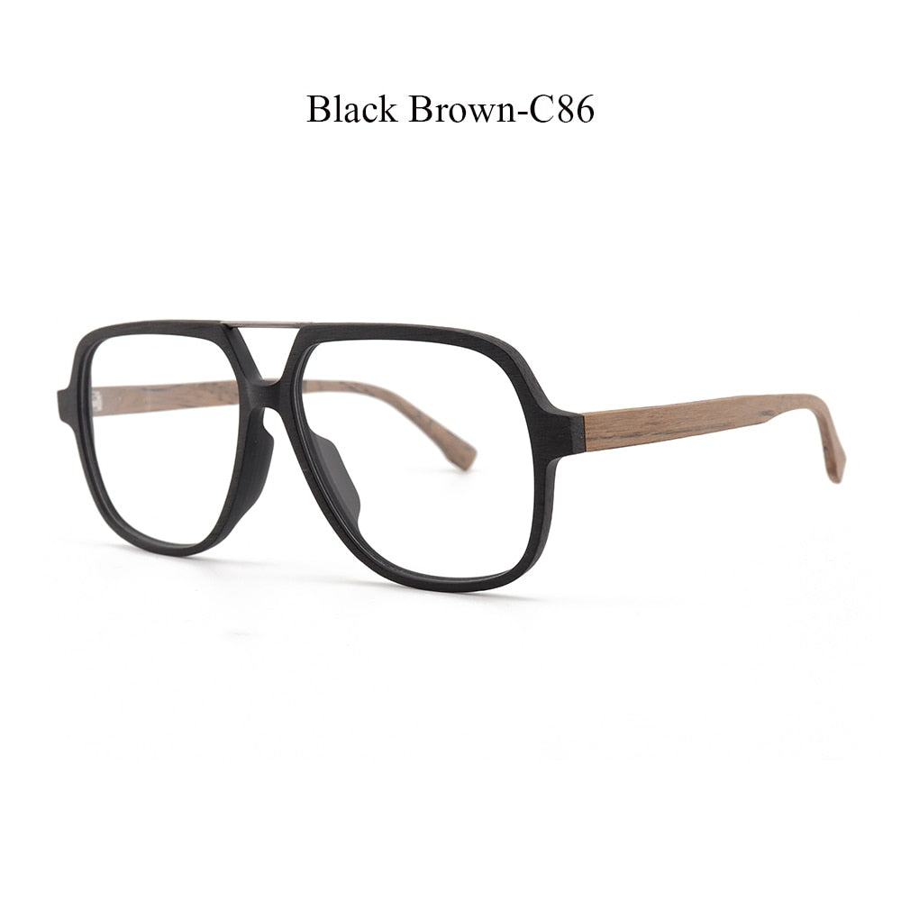 Unisex Eyeglasses Wooden Oversized Frame Korea Ps8210 Frame Hdcrafter Eyeglasses Black Brown-C86  