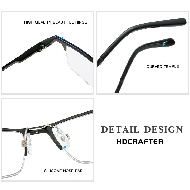 Hdcrafter Men's Semi Rim Rectangle TR 90 Titanium Frame Eyeglasses 6312 Semi Rim Hdcrafter Eyeglasses   