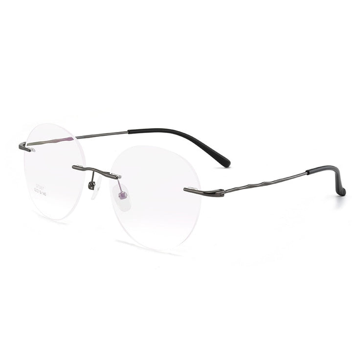 Gmei Unisex Eyeglasses Titanium Alloy Rimless Glasses Ultralight Round S7057 Rimless Gmei Optical Grey  