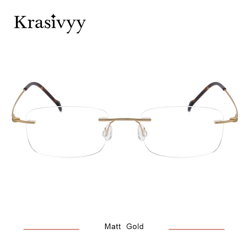 Krasivyy Unisex Rimless Glasses Square Screwless Titanium Eyeglasses Kr16006 Rimless Krasivyy Matt Gold  