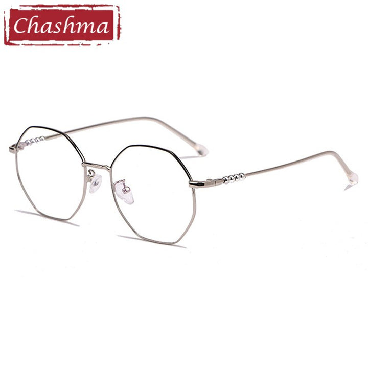 Chashma Ottica Unisex Full Rim Polygon Stainless Steel Alloy Eyeglasses 1101/1100 Full Rim Chashma Ottica 1100 Silver Pearl  