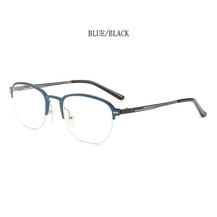 Hdcrafter Unisex Semi Rim Square Titanium Frame Eyeglasses 6097 Semi Rim Hdcrafter Eyeglasses Blue-Black  