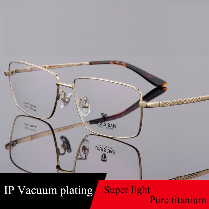 Men's Square Full Rim Titanium Frame Eyeglasses Lb6657 Full Rim Bclear Gold  