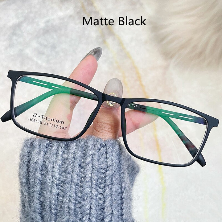KatKani Unisex Full Rim Rubber β Titanium Frame Eyeglasses H66116 Full Rim KatKani Eyeglasses Matte Black  
