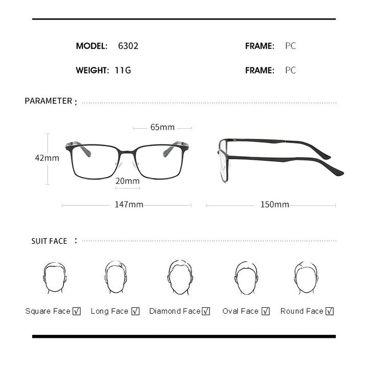 Hdcrafter Men's Full Rim Square Alloy Frame Eyeglasses P6302 Full Rim Hdcrafter Eyeglasses   