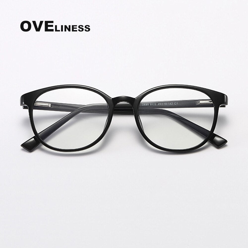 Oveliness Unisex Full Rim Round Square Tr 90 Titanium Eyeglasses 8109 Full Rim Oveliness shiny black  