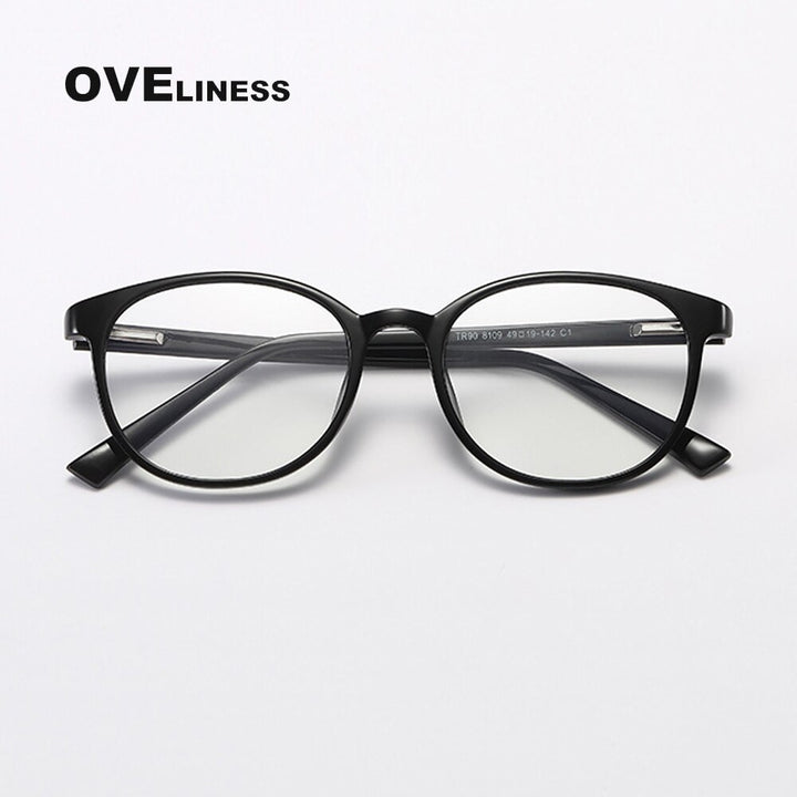 Oveliness Unisex Full Rim Round Square Tr 90 Titanium Eyeglasses 8109 Full Rim Oveliness shiny black  