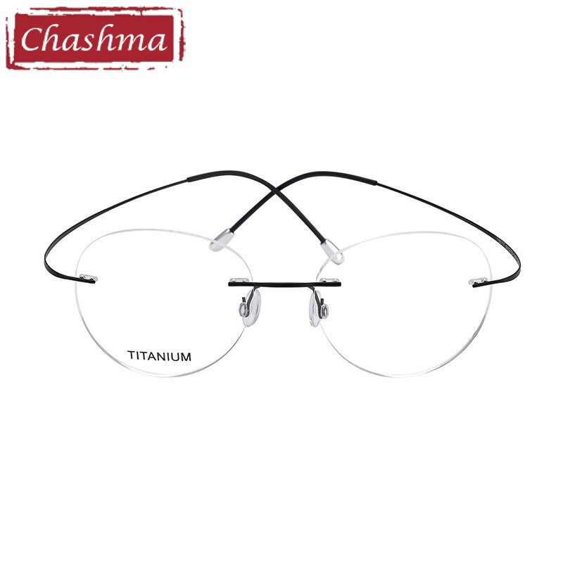 Unisex Round Titanium Frame Ultra Light Rimless Eyeglasses 16017 Rimless Chashma Black  