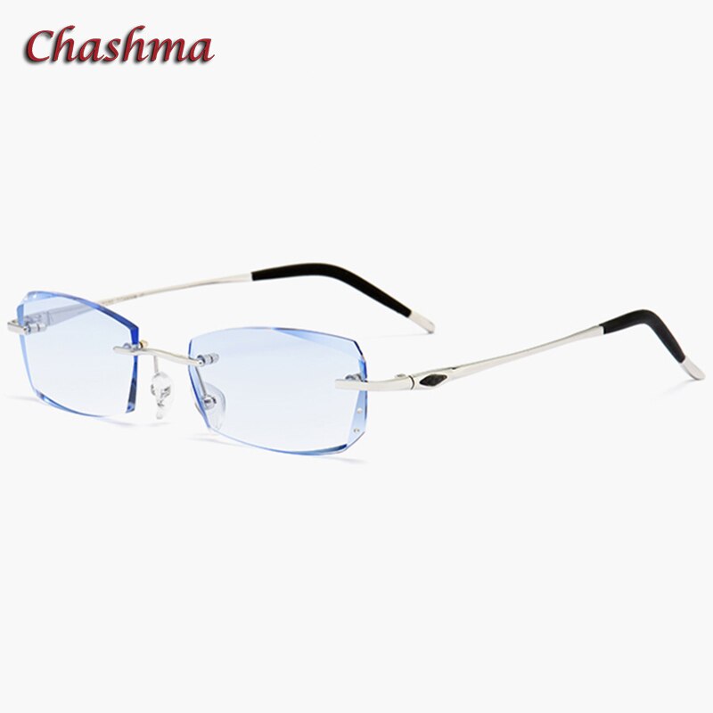 Chashma Ochki Men's Rimless Rectangle Titanium Eyeglasses Tinted Lenses 8193 Rimless Chashma Ochki Type A Blue  