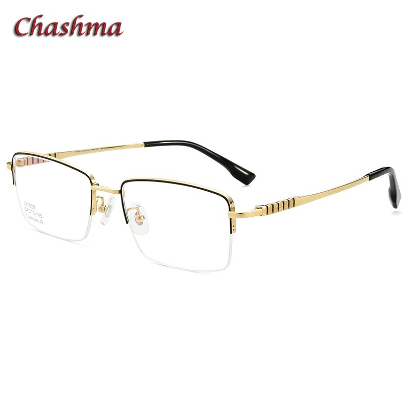 Chashma Ottica Men's Semi Rim Square Titanium Eyeglasses 900002 Semi Rim Chashma Ottica Black Gold  