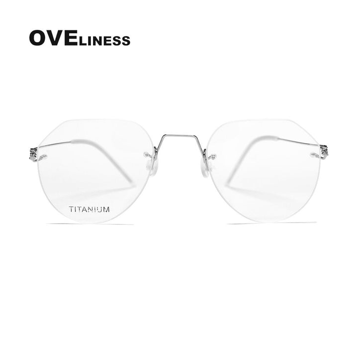 Oveliness Unisex Rimless Round Square Screwless Titanium Eyeglasses 9891 Rimless Oveliness silver  