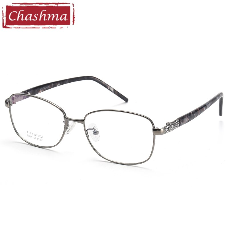 Women's Titanium Full Rim Frame Eyeglasses 9111 Full Rim Chashma Gray  