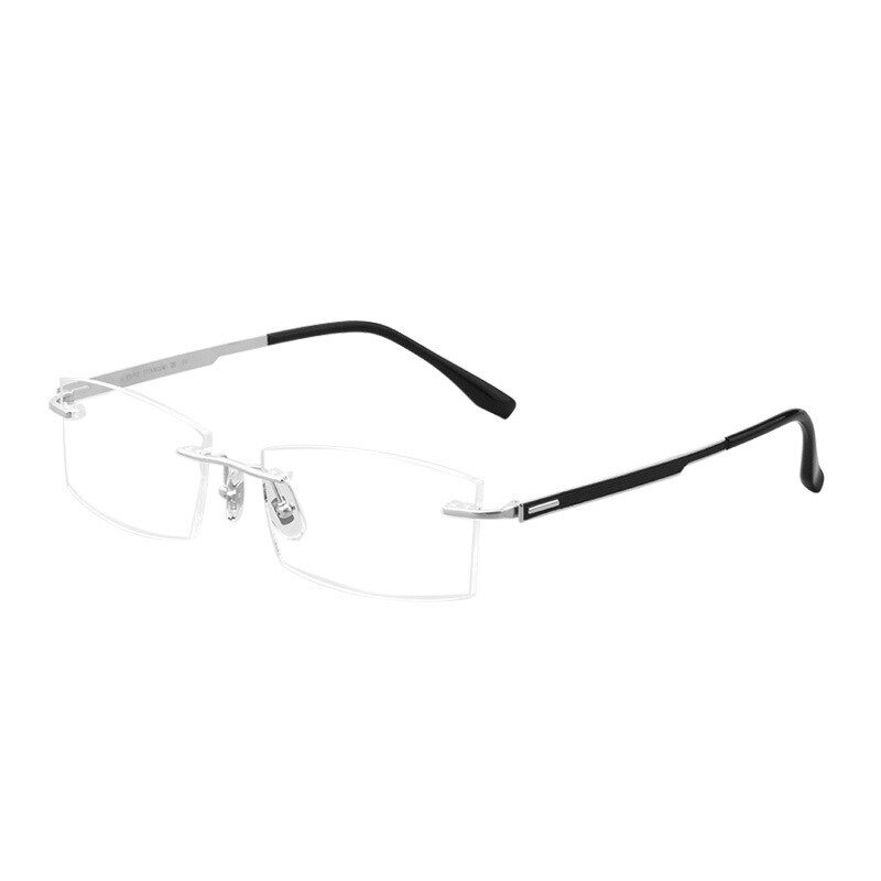 Yimaruili Men's Rimless Titanium Rectangle Frame Eyeglasses 89518 Rimless Yimaruili Eyeglasses Silver  