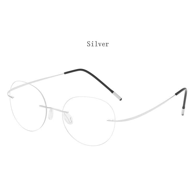 Hdcrafter Unisex Rimless Polygon Round Titanium Frame Eyeglasses 6001-6002 Rimless Hdcrafter Eyeglasses Model-B-Silver  