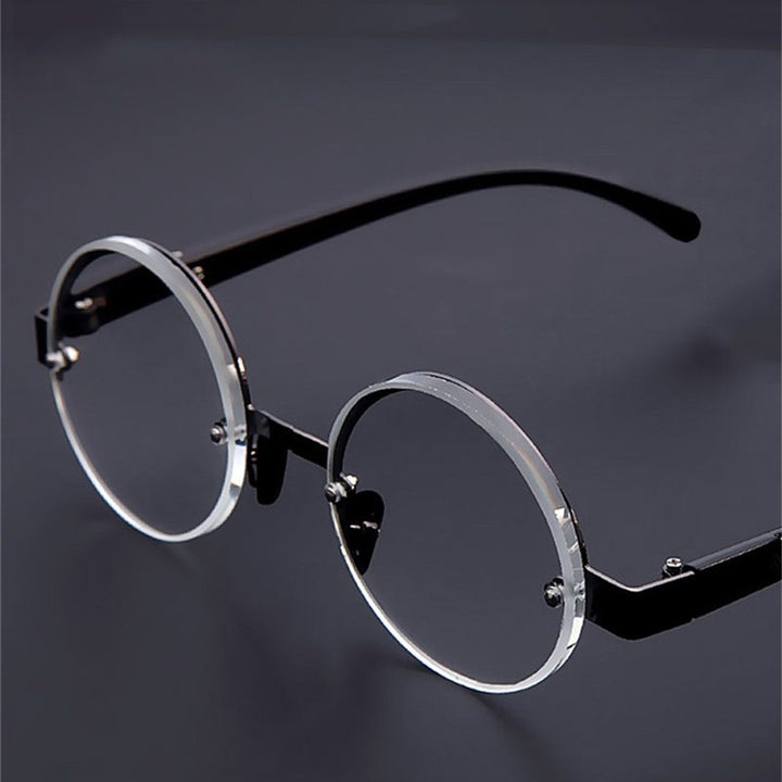 Curtain Unisex Full Rim Round Alloy PC Plastic Hyperopic Reading Glasses 5050 Reading Glasses SunSliver Clear Lens +400 
