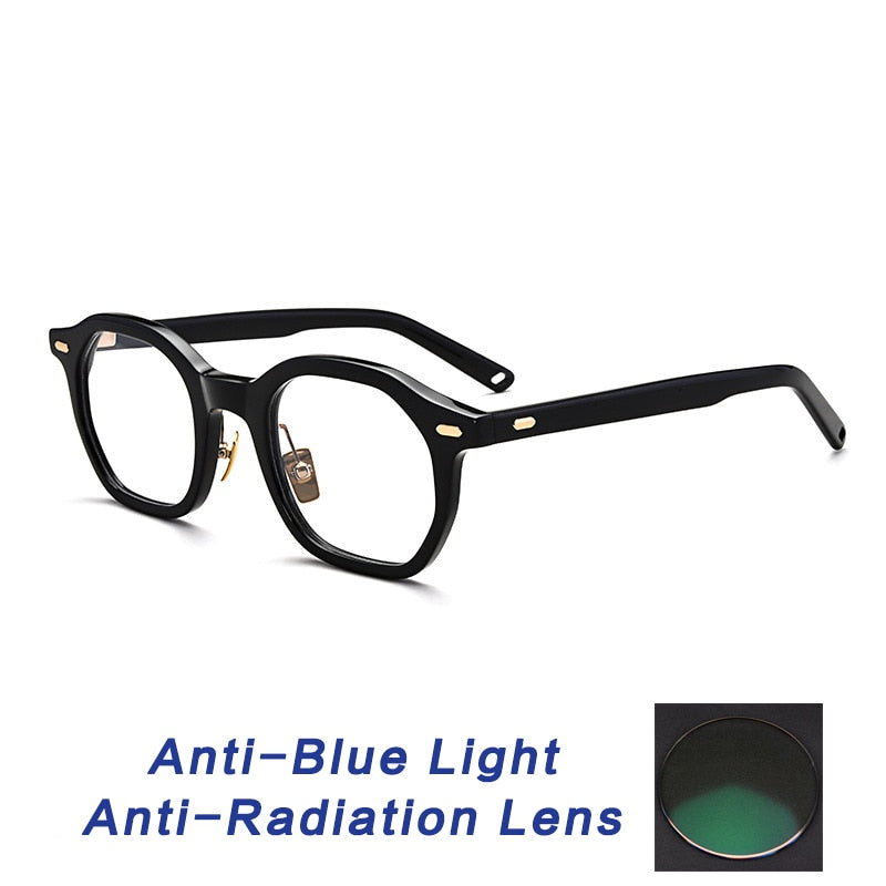 Gatenac Unisex Full Rim Square Acetate Frame Eyeglasses Gxj33 Full Rim Gatenac Black Anti blue  