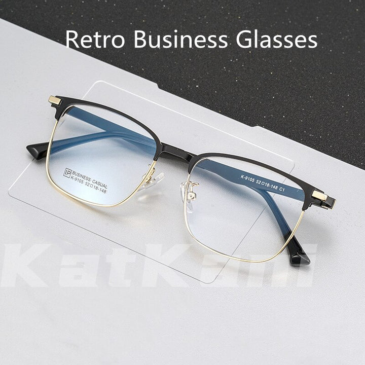 KatKani Men's Full Rim IP Alloy Square Frame Eyeglasses K9105yf Full Rim KatKani Eyeglasses   