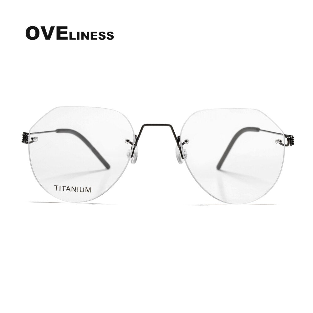 Oveliness Unisex Rimless Round Square Screwless Titanium Eyeglasses 9891 Rimless Oveliness black  