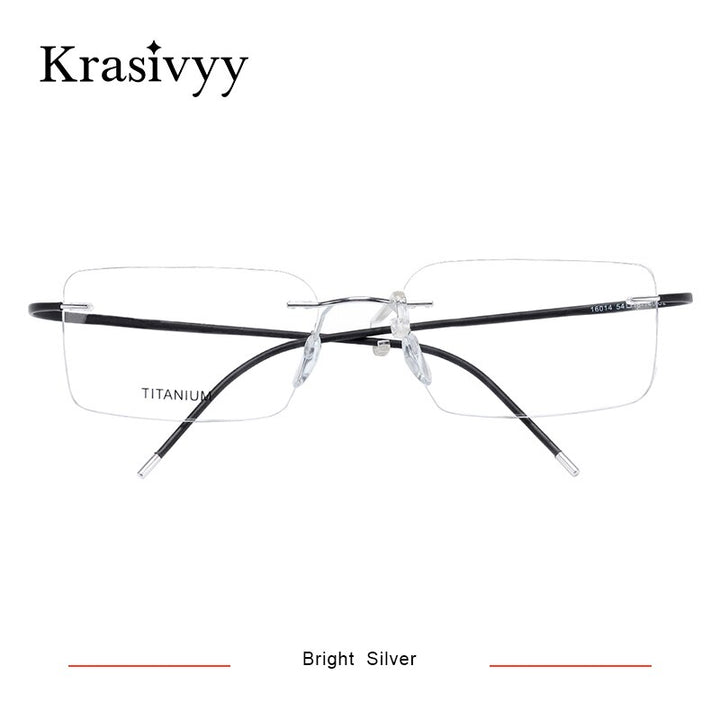 Krasivyy Men's Rimless Square Memory Titanium Eyeglasses Kr16014 Rimless Krasivyy Bright Silver  