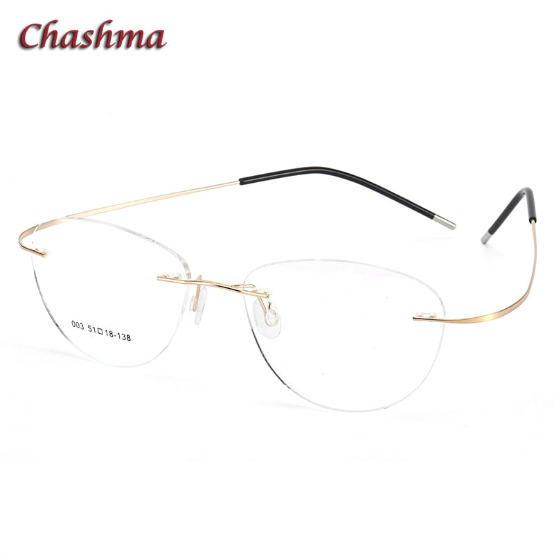 Chashma Ochki Unisex Rimless Triangle Cat Eye Titanium Eyeglasses Tinted Lenses 60742 Rimless Chashma Ochki Gold Clear  