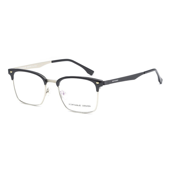 KatKani Unisex Full Rim Titanium Alloy Square Frame Eyeglasses K9563 Full Rim KatKani Eyeglasses Black Silver  