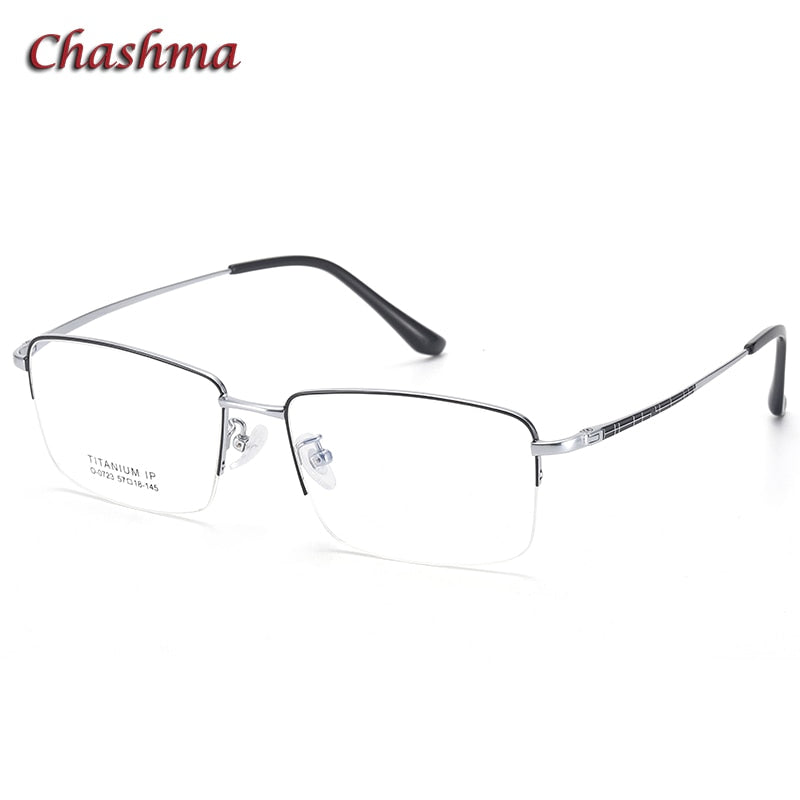 Chashma Ochki Men's Semi Rim Square Titanium Eyeglasses 0723 Semi Rim Chashma Ochki Black Silver  