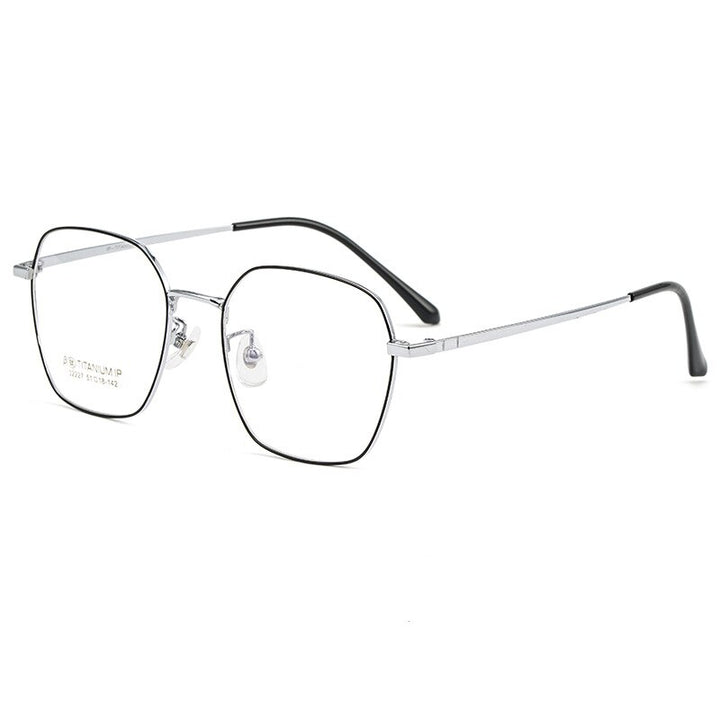 KatKani Unisex Full Rim Polygonal IP Titanium Frame Eyeglasses K32227 Full Rim KatKani Eyeglasses Black Silver  