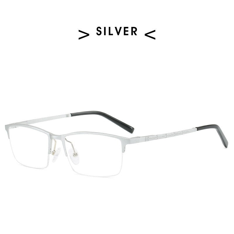 Hdcrafter Men's Semi Rim Rectangle Square Aluminum Frame Eyeglasses P6300 Semi Rim Hdcrafter Eyeglasses silver  