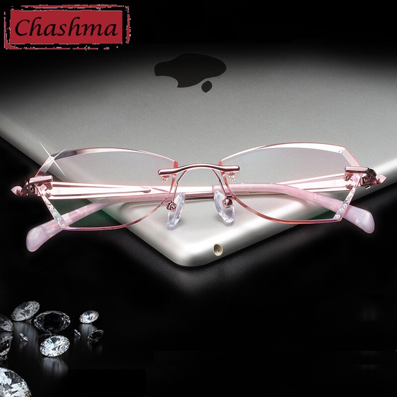 Chashma Ottica Women's Rimless Oval Rectangle Titanium Alloy Eyeglasses Tinted Lenses B025 Rimless Chashma Ottica   