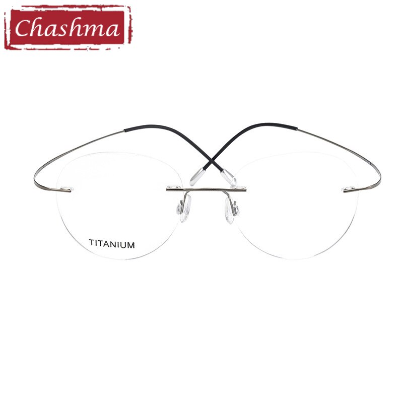 Unisex Round Titanium Frame Ultra Light Rimless Eyeglasses 16017 Rimless Chashma Gray  