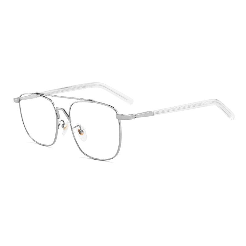 Aissuarvey Men's Round Full Rim Titanium Frame Eyeglasses Double Bridge Full Rim Aissuarvey Eyeglasses Silver  