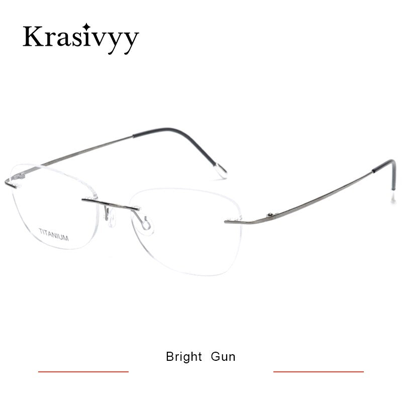 Krasivyy Unisex Rimless Oval Square Titanium Eyeglasses Kr6013 Rimless Krasivyy Bright Gun  