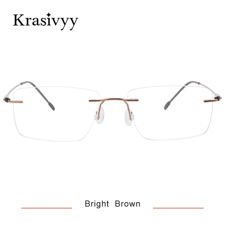 Krasivyy Men's Rimless Square Screwless Titanium Eyeglasses Kr16073 Rimless Krasivyy Bright Brown  