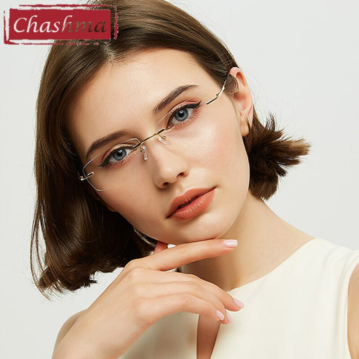 Unisex Rectangulary Rimless Titanium Frame Ultra Light Eyeglasses 632 Rimless Chashma   