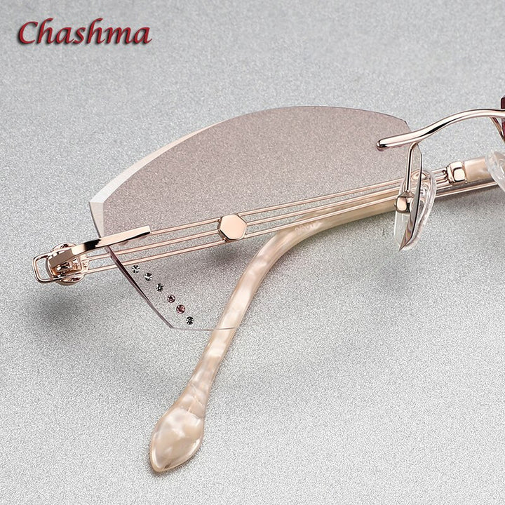 Chashma Ochki Women's Rimless Irregular Rectangle Titanium Eyeglasses Tinted Lenses 52008 Rimless Chashma Ochki   